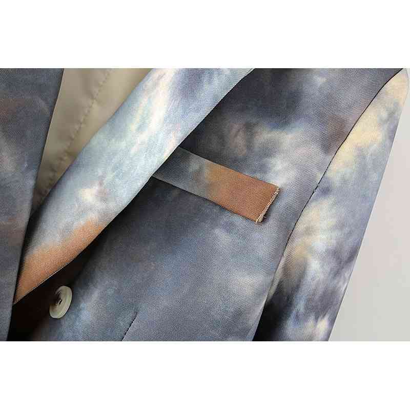 Elegant Women Tie-Dye Print Blazers Fashion Ladies Notched Collar Jackets Streetwear Female Chic Double Breasted Coats 210527
