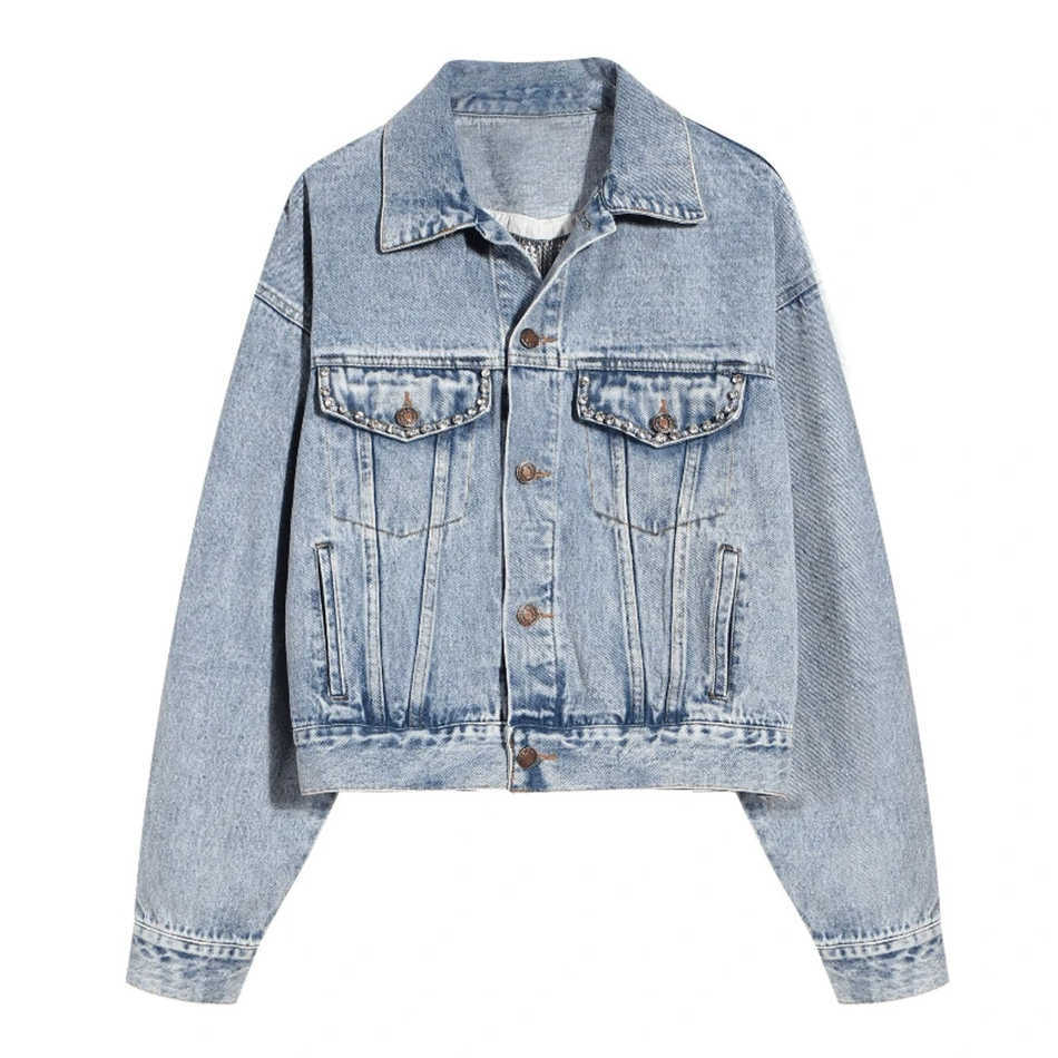 Aummer Heavy Industry Back Hollowed Out Love Tassel Denim Cropped Jacket Female Loose Jeans Coat 210525