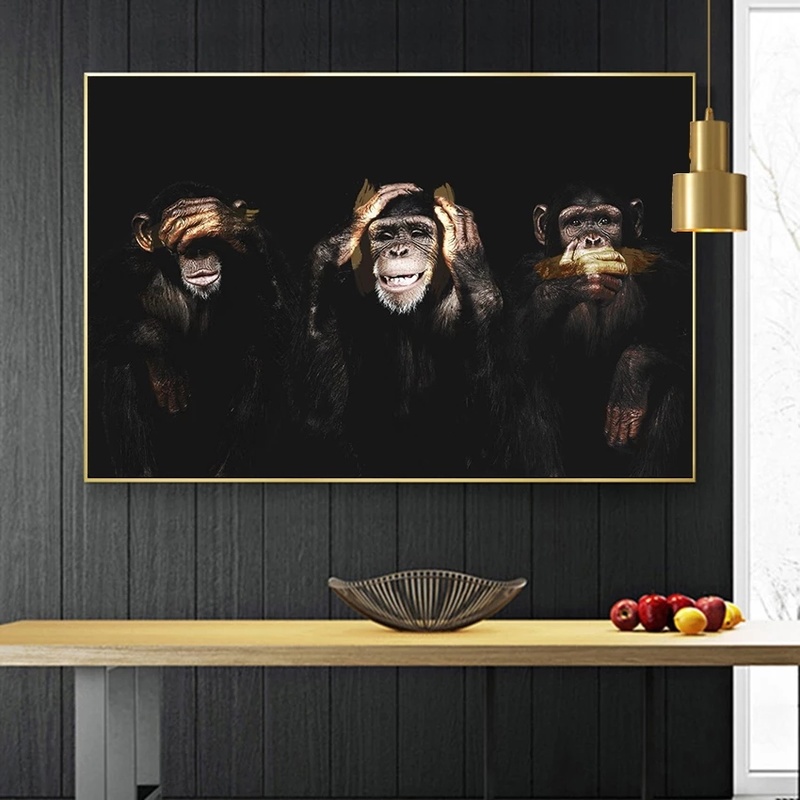 

Dark Wise 3 Monkey Gorilla Pictures Animal Posters And Prints Canvas Painting Wall Art For Living Kids Room Decoration