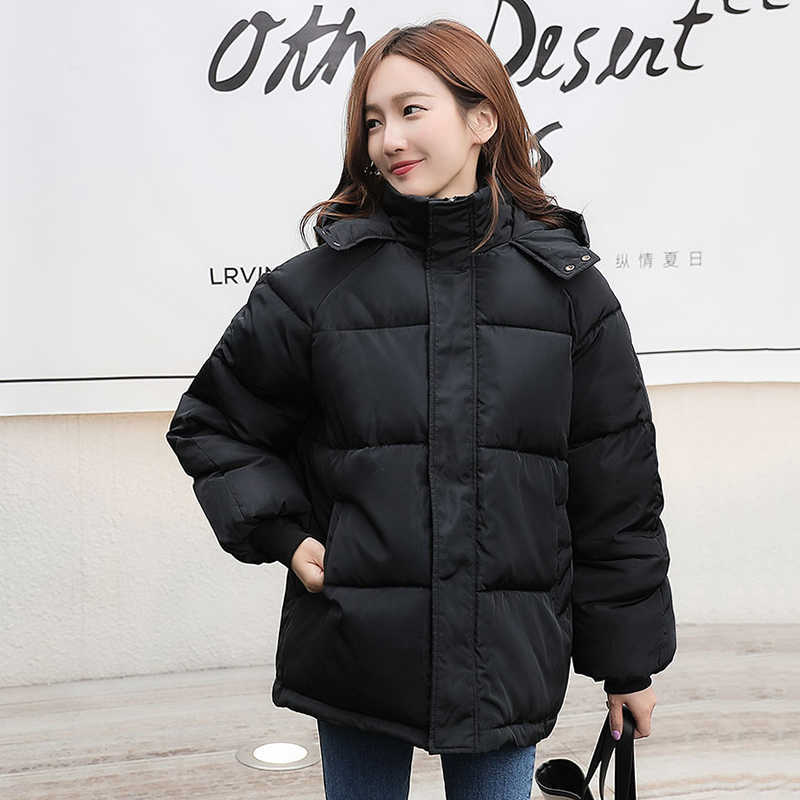 Women Winter Autumn Jacket Cotton Padded Hooded Oversized Loose Female Thick Coat Short Solid Casual Women's Parkas 210928