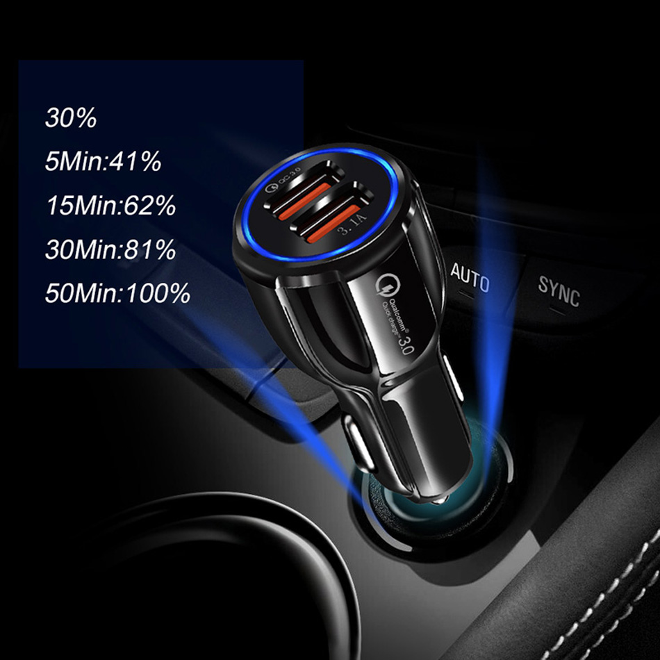 QC3.0 Dual USB Auto Charge 5V3A Turbo Fast Charging Mobile Phone Charger For iPhone Xiaomi Car Adapter