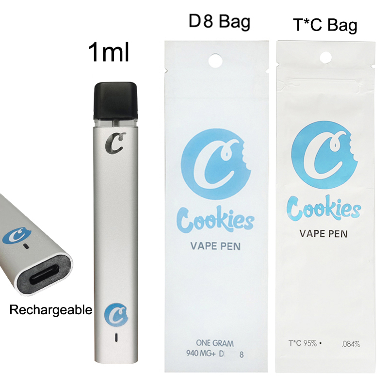 Cookies 1ml Disposable Vape Pens Thick Oil D8 Empty Pods 240mAh Rechargeable Battery Ecigs Kits Visual Tank Vaporizer Vapes Pen T*C D8 Packaging Bags
Cookies 1ml Disposable Vape Pens Thick Oil D8 Empty Pods 240mAh Rechargeable Battery Ecigs Kits Visual Tank Vaporizer Vapes Pen T*C D8 Packaging Bags