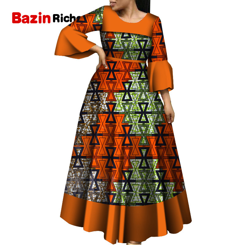 Long Sleeve Flare Sleeve Dresses for Women Party Wedding Date Dashiki African Women Clothing African Lady Dresses WY5600 210408