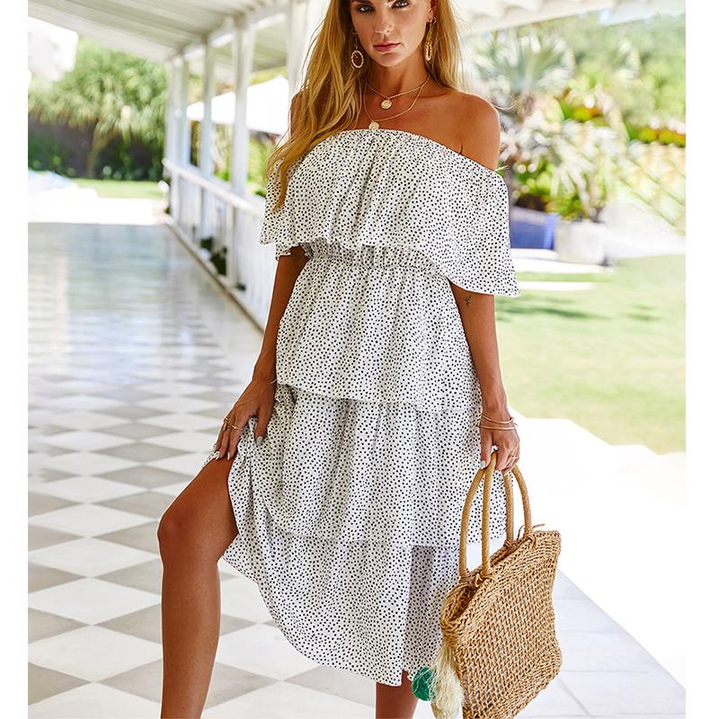 Women's 2021 Product One-Shoulder Cake Dress Holiday Style Female Fashion Polka Dot Print Dresses Street Clothes Casual