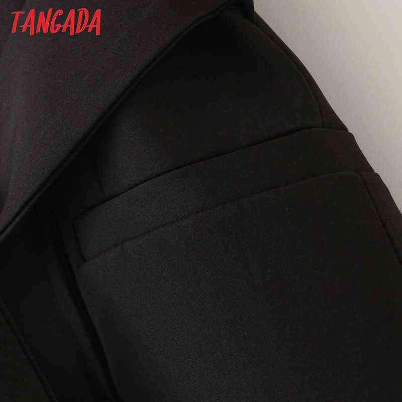 Tangada woman black long vest coat with slash office ladies waistcoat sleeveless blazer double breasted elegant top 3Z38 211120