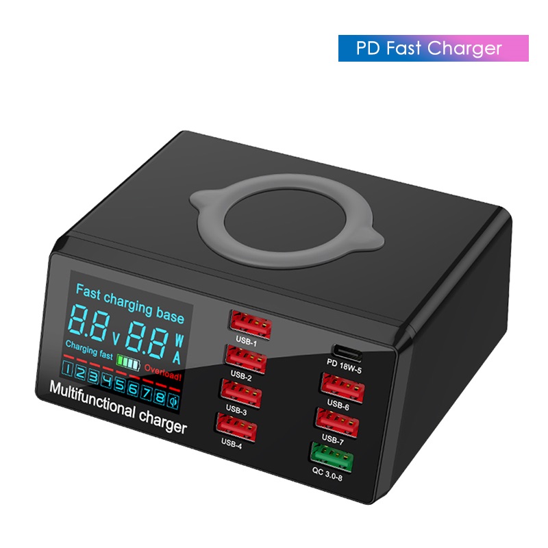 100W Multi USB Fast Charger PD Charge QC30 Adapter US EU UK Plug Wireless Quick Charging Station For Smart Phone Samsung HUAWAI821