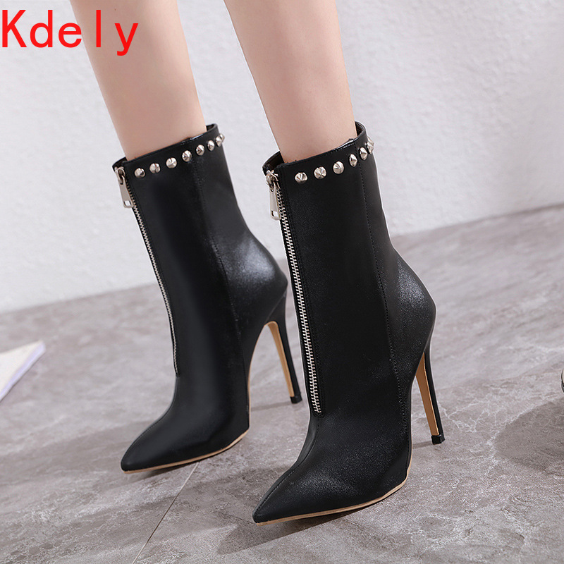 Boots Women's Ankle PU Leather 12cm High Heels Fashion Rivets Zip Black Shoes Woman Pointed Toe Thin Heel Botas 59RE
Boots Women's Ankle PU Leather 12cm High Heels Fashion Rivets Zip Black Shoes Woman Pointed Toe Thin Heel Botas 59RE