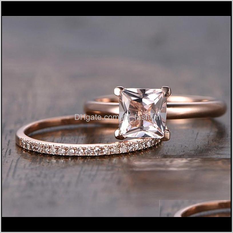 Drop Delivery 2021 Choucong Princess Cut Ring Set Rose Gold Wedding Band Rings For Women Finger Jewelry Gift Lx0115 Adbgt