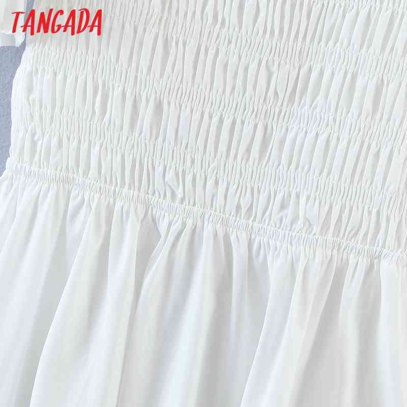 Summer Women Ruffles White Square Neck Short Sleeve Ladies Mini Dress Vestidos QW87 210416