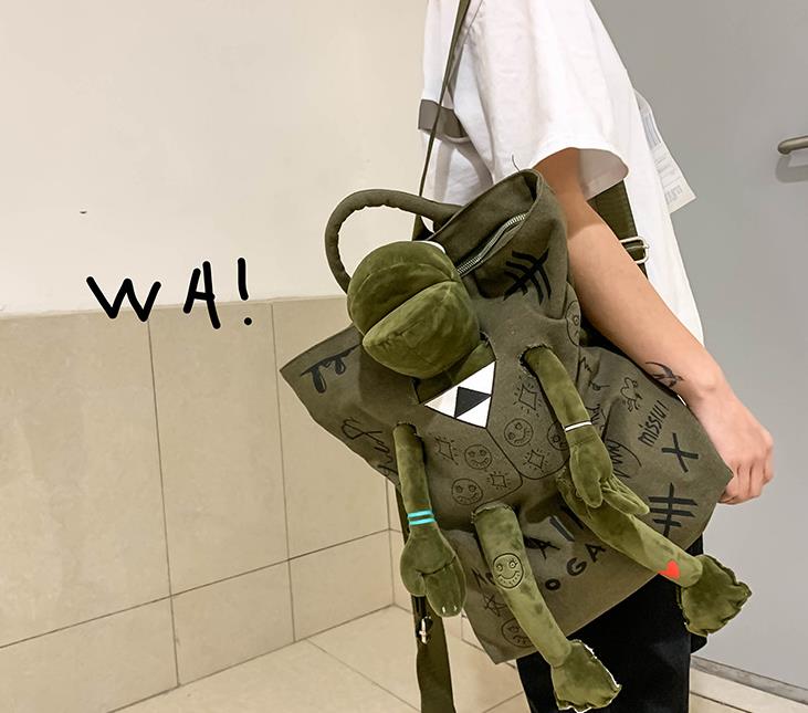 Cross Body Fashion All- Female Bags Trendy Cool Green Bag Canvas Backpack