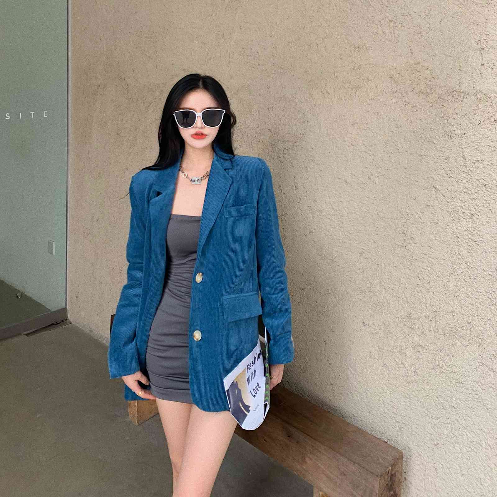 Nomikuma Corduroy Blazer Jacket Autumn Winter New Suit Women Coat Korean Causal Solid Notched Collar Blazers Feminimo 6C819 210427