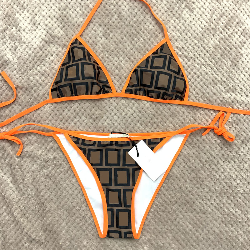 

Bikinis for Women Cheeky High Waisted Thong Micro Bikini Designer Swim Suit Lace Up Summer Split Swimsuit Brown White Strappy Letter