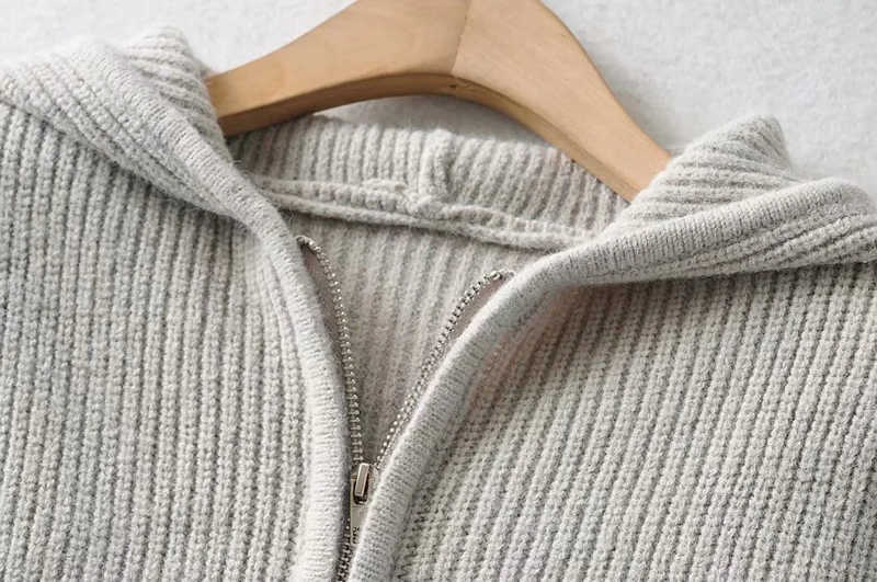 Women Drop Shoulder Zip Up Slouchy Knit Hooded Cardigan Chunky Relaxed 210914