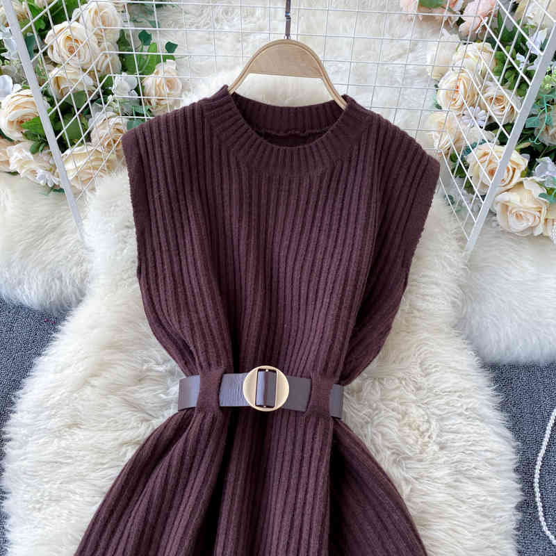 Nomikuma Women Elegant 2piece Suits Long Sleeve Causal Blouse Shirt + Belt Slim Waist O-neck Sweater Knitted Vest Sets 6D773 210427