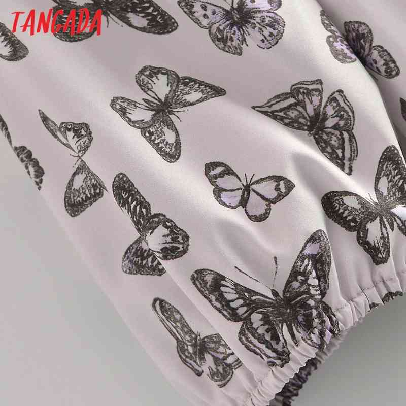 Women Retro Print Butterfly Crop Square Collar Chic Female Loose Shirt Tops 3A55 210416