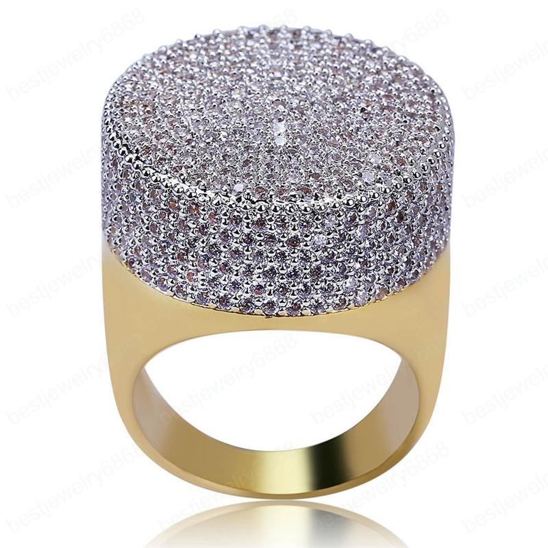 18K Real Yellow Gold Plated Full Bling CZ Ice Out Ring for Party Wedding Party Hot Gift for Men Women Size 7-11
