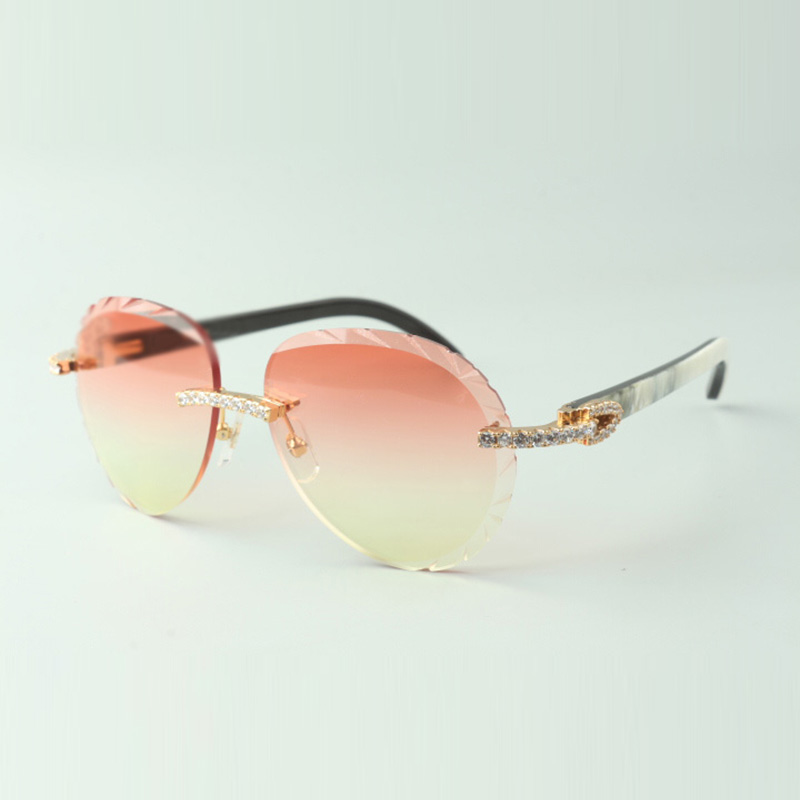 Exquisite classic endless diamond sunglasses 3524027, natural mixed buffalo horn temples glasses, size: 18-140 mm