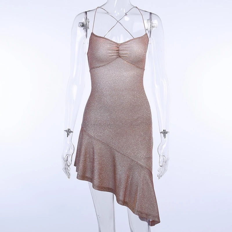 Glitter Dresses for Women Straped Criss-Cross Bandage Backless Mermaid Dresses Club Wear Evening Party Sequins Dresses 210419
