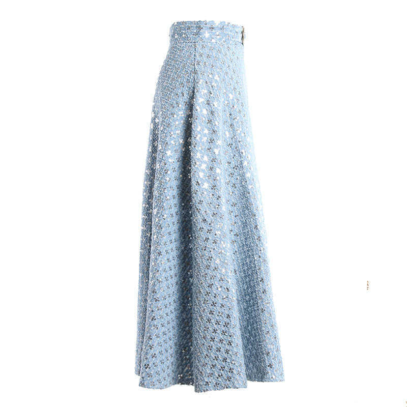TWOTYLE Denim Patchwork Sequin Skirt For Women High Waist Casual A Line Skirts Female Fashion Clothing Spring 210621