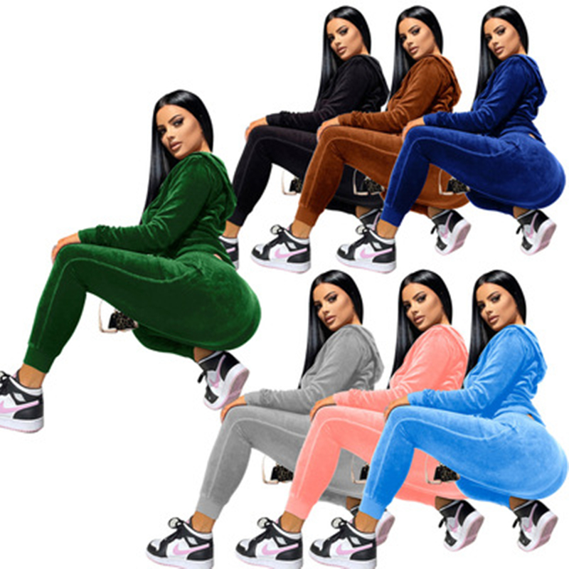 Womans Korean Velvet Tracksuits Fashion Thread Splicing Hooded Tops Trousers Outfits Designer Female Fall Jogger Velvets Two Piece Sets, Pink 
Womans Korean Velvet Tracksuits Fashion Thread Splicing Hooded Tops Trousers Outfits Designer Female Fall Jogger Velvets Two Piece Sets, Pink
