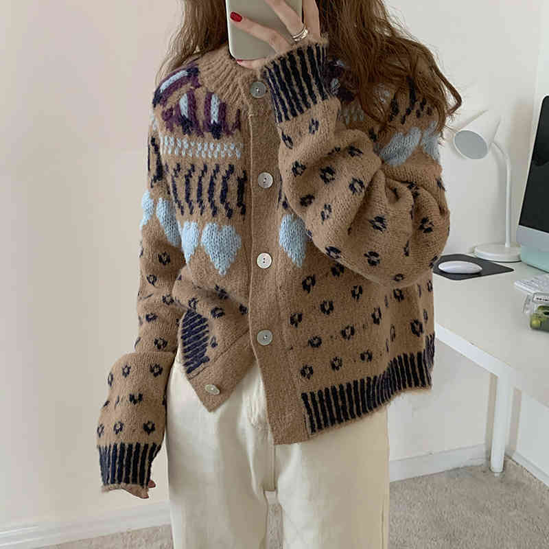 Comelsexy Autumn Winter Outwear Vintage Cardigan Tops Warm Sweater Coat Women Elegant Loose Single-breasted Knitted Sweaters 210515