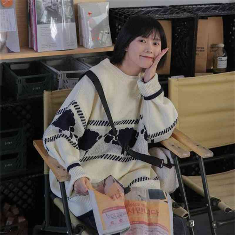 Harajuku Jumper Autumn Winter Knitted Sweater Pullover Women Cartoon Print Ins Hot Cute Sweaters Pull Femme 210417