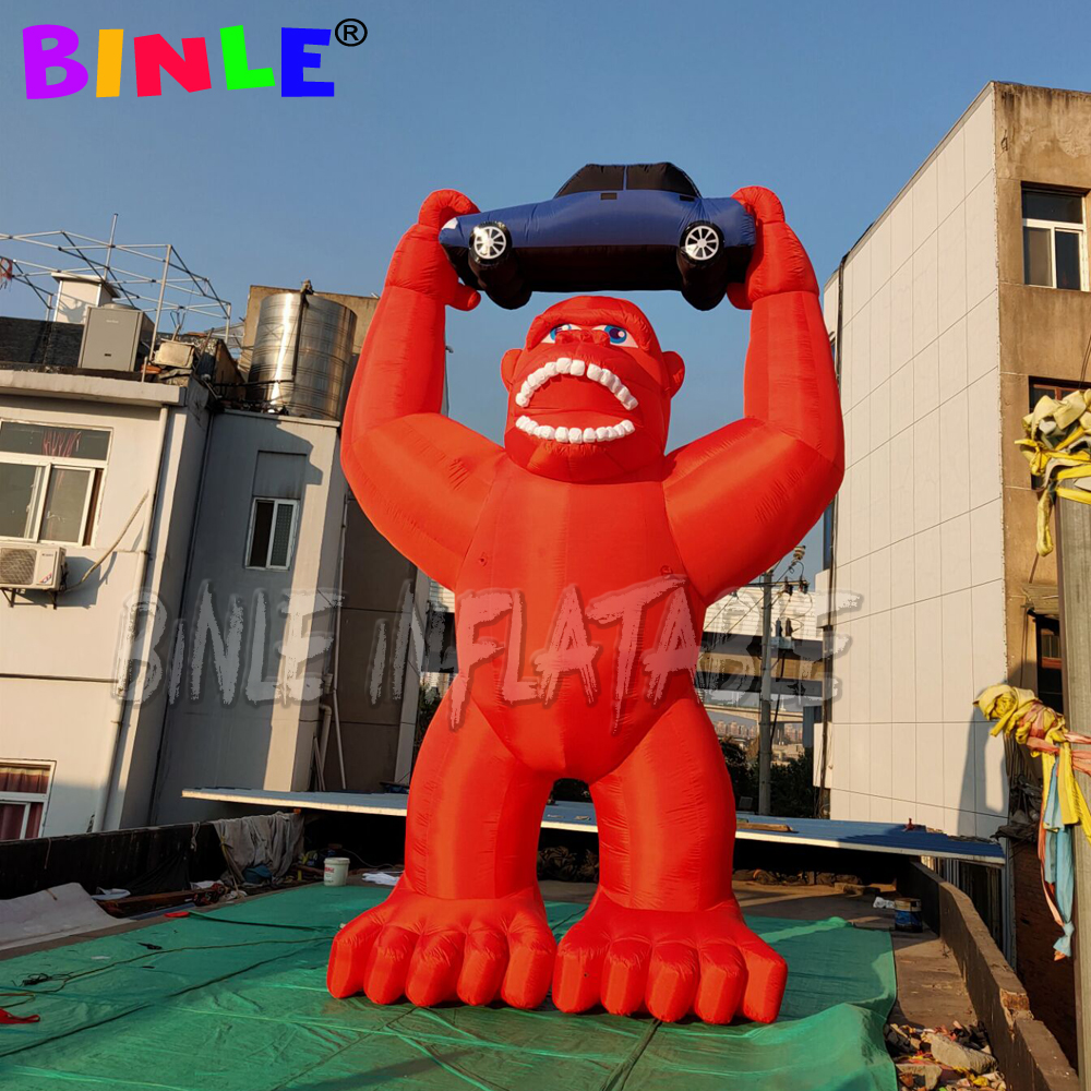 Advertising cartoon 7.5meters red green purple inflatable gorilla chimpanzee with car custom logo printed for promotion