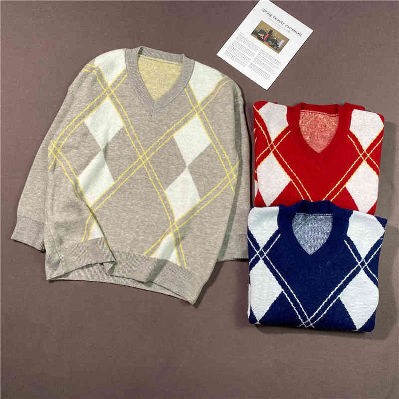 Colorfaith New Women's Autumn Winter Knitwear V-Neck Pullover Argyle Korean Oversize Elegant Vintage Lady Jumpers SW1160JX 210413