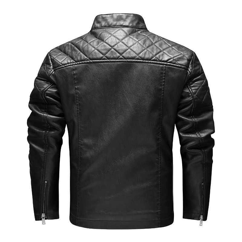 Autumn/Winter Fleece Motorcycle Leather Jacket Full Zip Faux-Leather Men's Coat Brown Vintage Plus Size Slim Mens Wear Jacket 211018