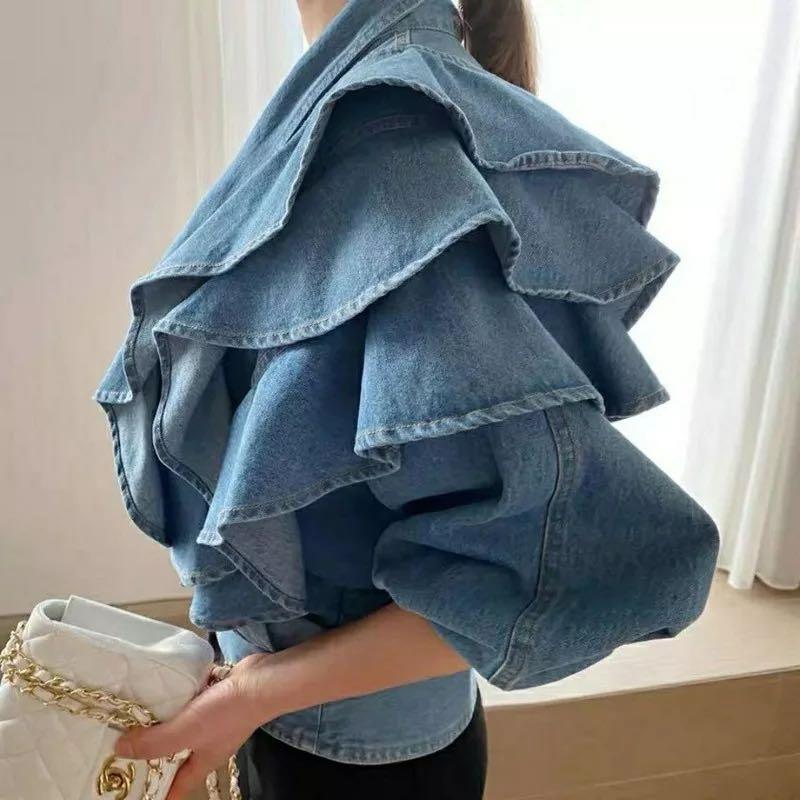 Women' Jackets Denim Blouse Female 2021 Fashion Clothing Autumn Tide Patchwork Ruffle Tunic Shirt For Women V Neck Half Sleeve, Blue
Women' Jackets Denim Blouse Female 2021 Fashion Clothing Autumn Tide Patchwork Ruffle Tunic Shirt For Women V Neck Half Sleeve, Blue