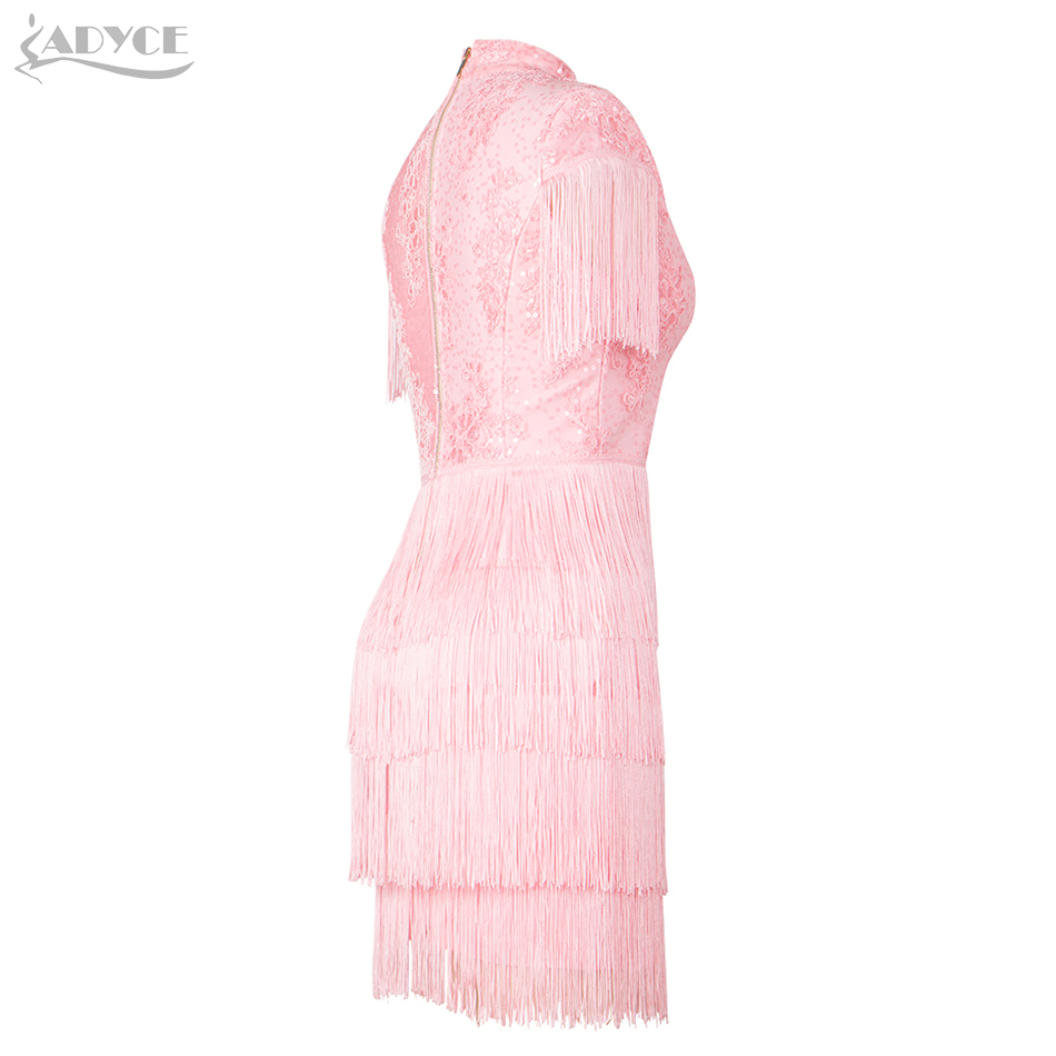 Summer Women Lace Bodycon Bandage Dress Sexy Short Sleeve Tassel Mini Club Celebrity Runway Party Dresses Vestido 210423