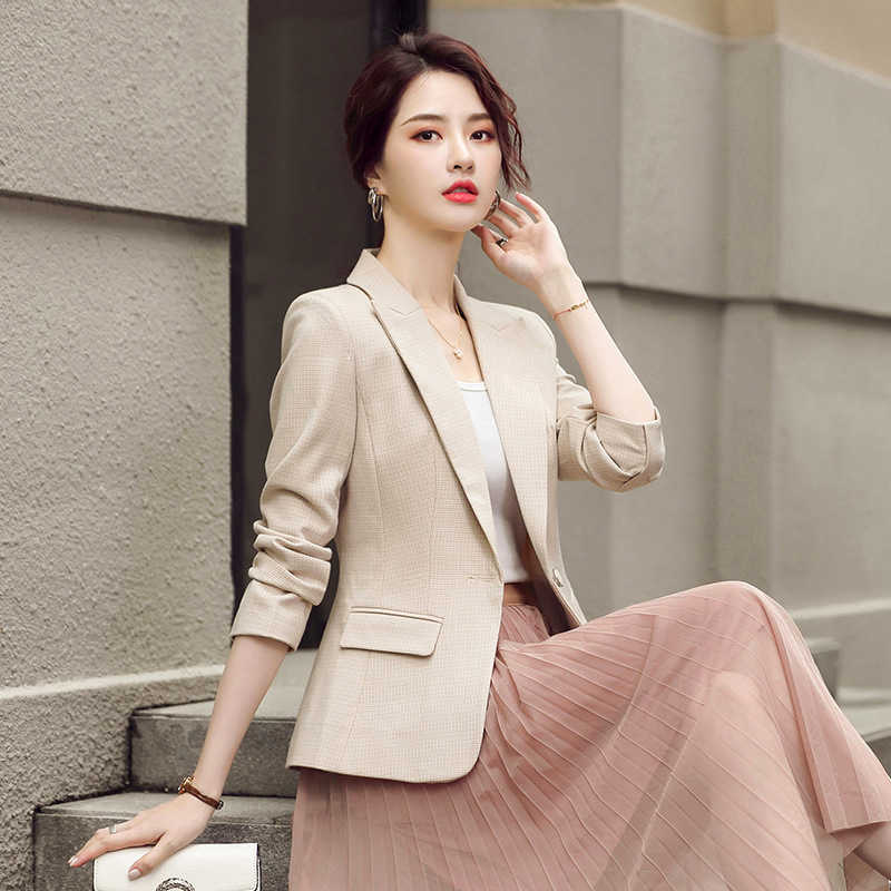 Women's jacket plus size S- autumn slim fit plaid ladies blazer Temperament office high-quality small suit 210527
Women's jacket plus size S- autumn slim fit plaid ladies blazer Temperament office high-quality small suit 210527