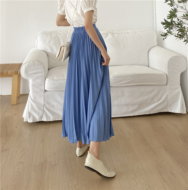 High Waist Pleated Skirts Womens Summer OL Elegant Solid A-Line Plus Size Maxi Long Chiffon Skirt Female 210421