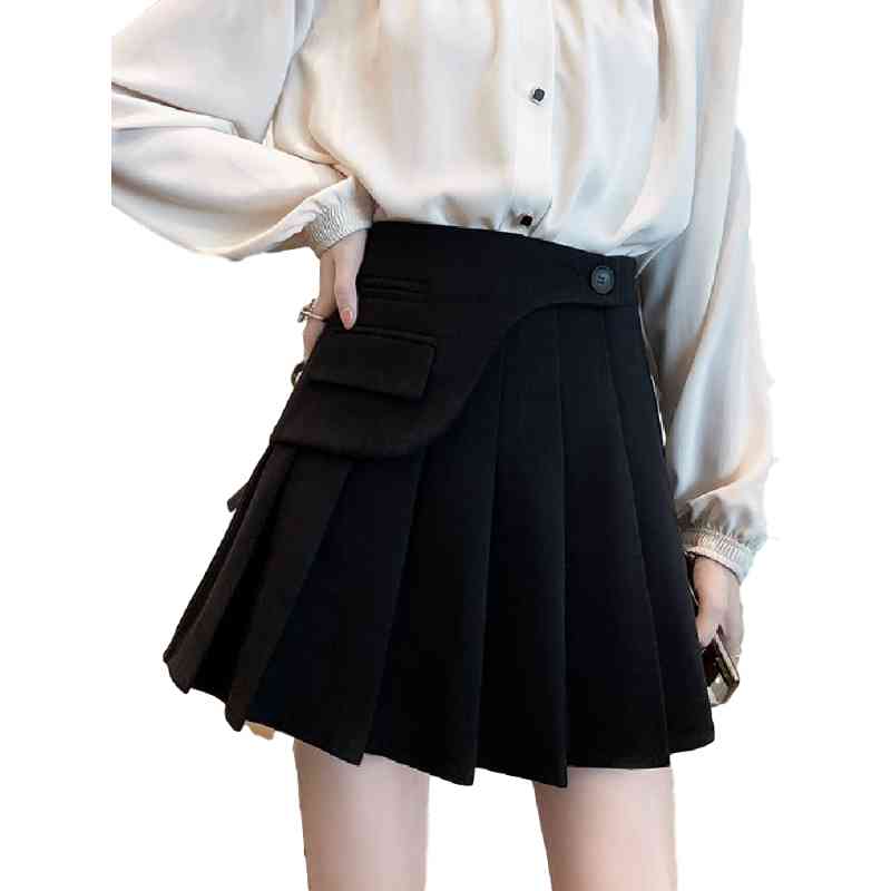 A Line S-Xl Plus Size Summer Short Skirts Korean Skirt Women High Waist School Girl Solid Vintage Pleated 210423