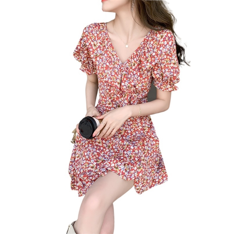 Fashion Women's Mini Dress Summer V-neck Puff Sleeve Printed Chiffon Short dresses for women short prom dress 210520, Red
Fashion Women's Mini Dress Summer V-neck Puff Sleeve Printed Chiffon Short dresses for women short prom dress 210520, Red
