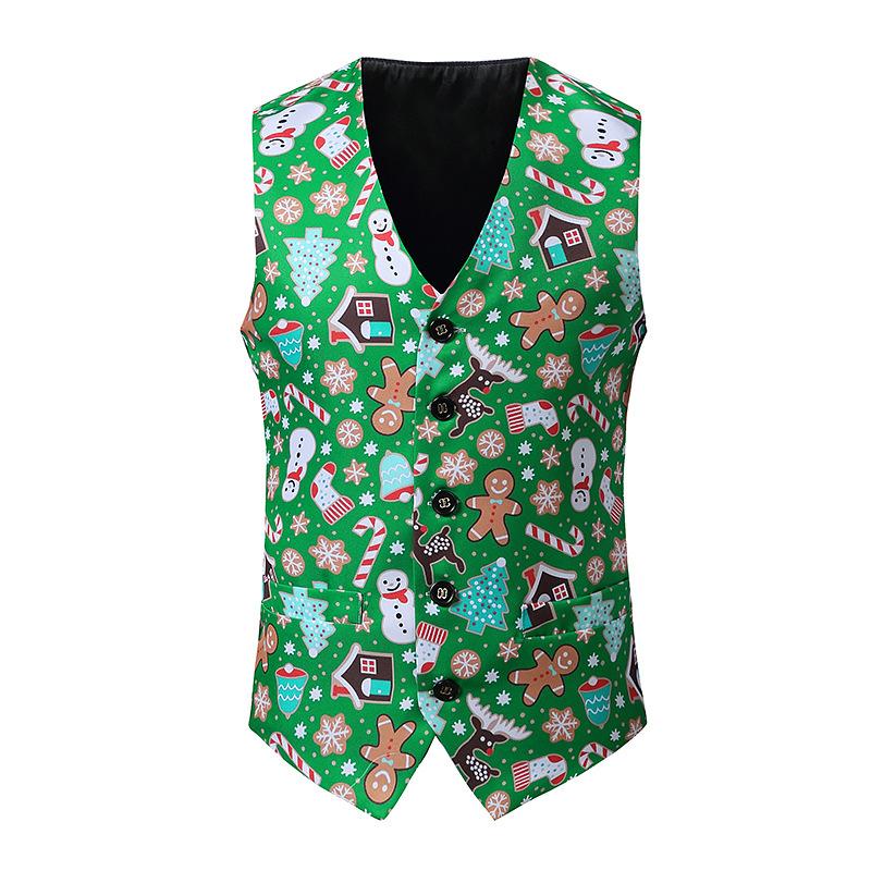 Green Christmas Vest Men 2021 Brand 3D Xmas Print Mens Waistcoat Casual Party Holiday Cosplay Tuxedo Gilet Homme Chaleco Hombre Men's Vests
