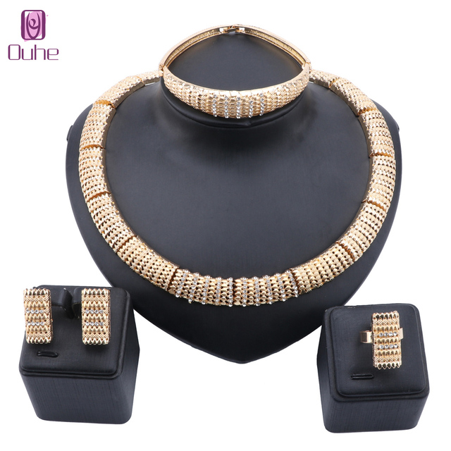 Women Fashion Bridal Dubai Gold Jewelry Sets Crystal Necklace Earring Ring Bracelet Wedding Party Jewellry Set
Women Fashion Bridal Dubai Gold Jewelry Sets Crystal Necklace Earring Ring Bracelet Wedding Party Jewellry Set