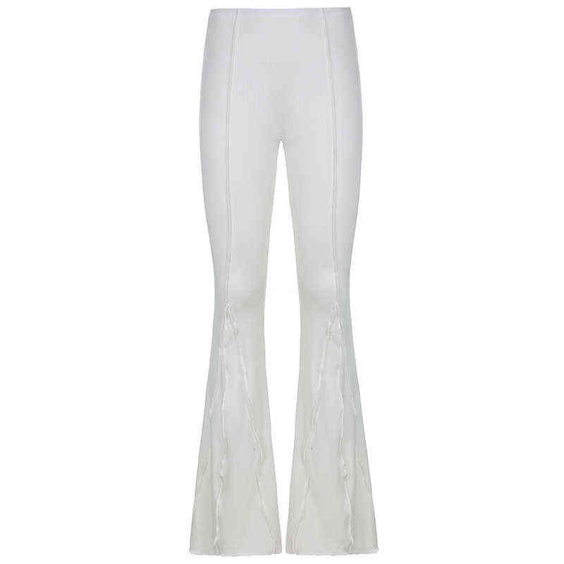 BIIKPIIK Solid Rework Low Waist Long Pants Basic Casual All-Match Trousers Knitting Boot Cut Women Fashion Clothing 211204