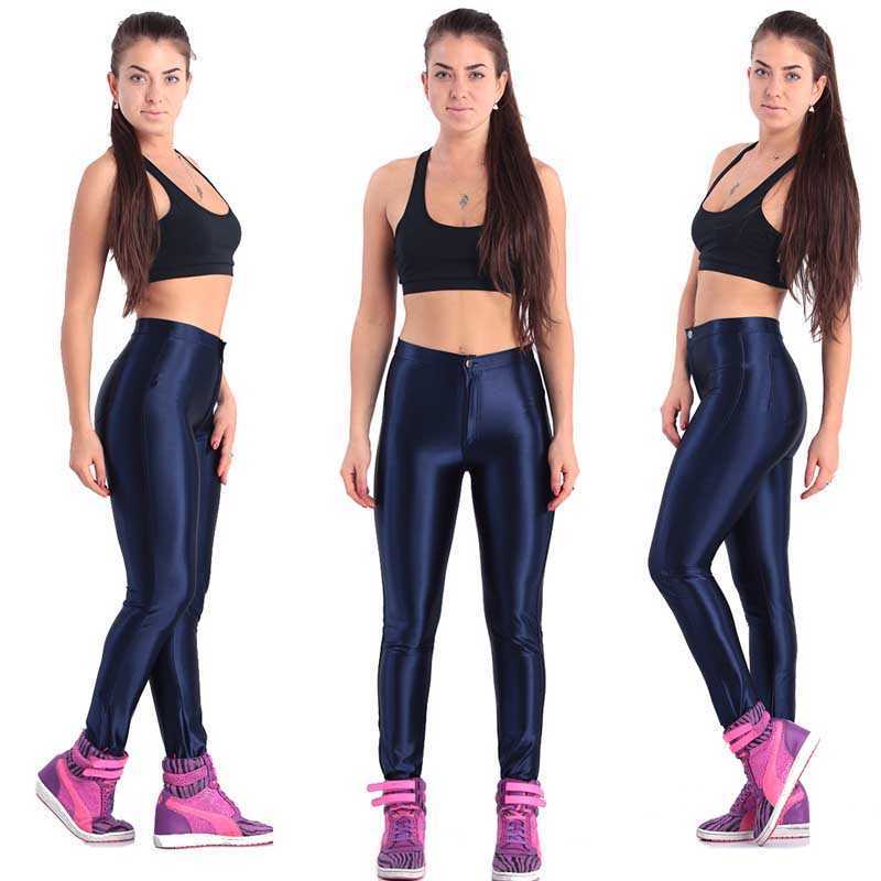 Solid Fluorescent Leggings Women Casual Plus Size Multicolor Shiny Glossy Legging Female Elastic Pant Sporty Clothes 210925