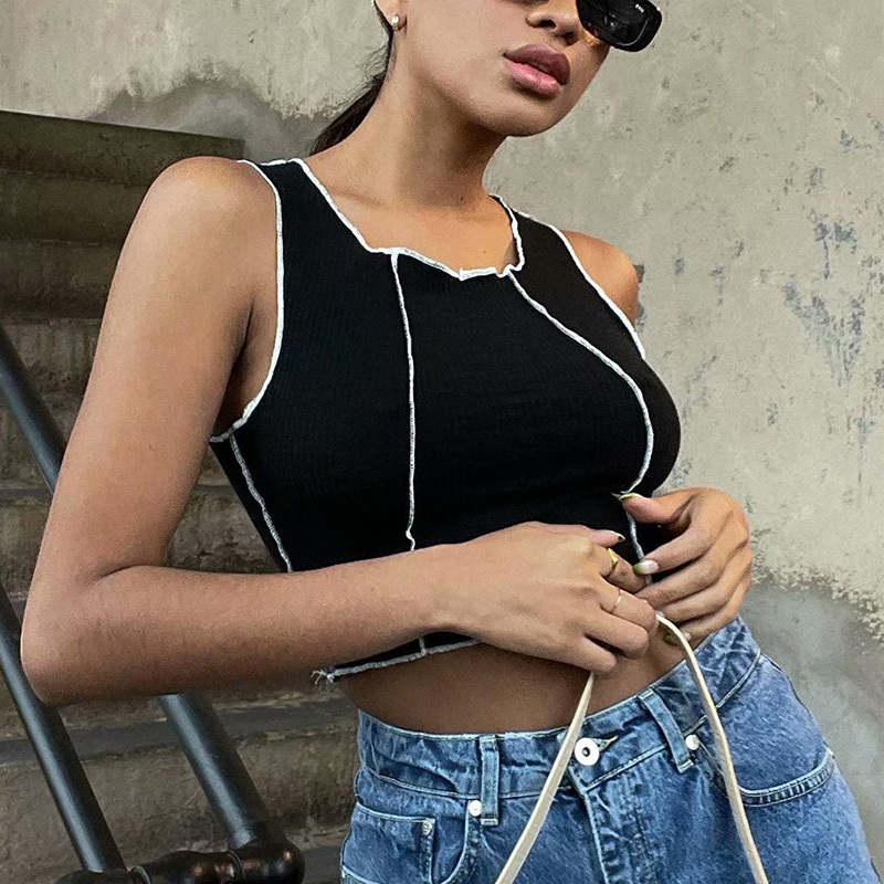 Y2K Girls Bright Line Bomb Tank Tops Summer Fashion Ladies Slim Top Sexy Women Vintage Black Chic Female 210430
