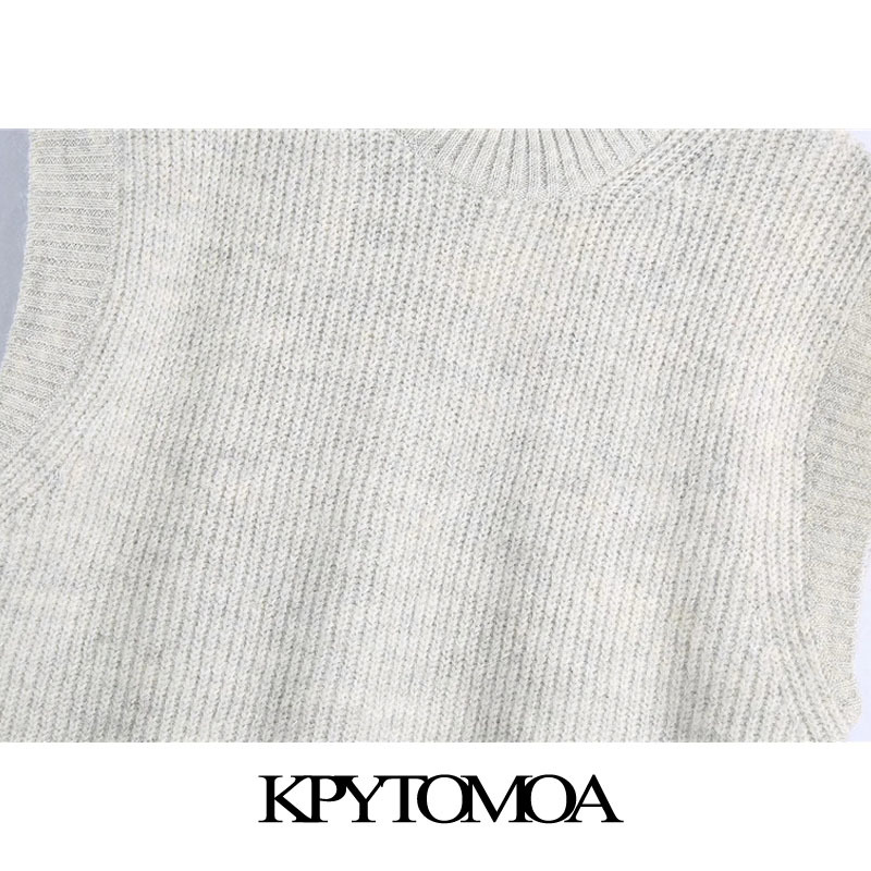 Women Fashion Loose Side Vents Knitted Vest Sweater O Neck Sleeveless Female Waistcoat Chic Tops 210420