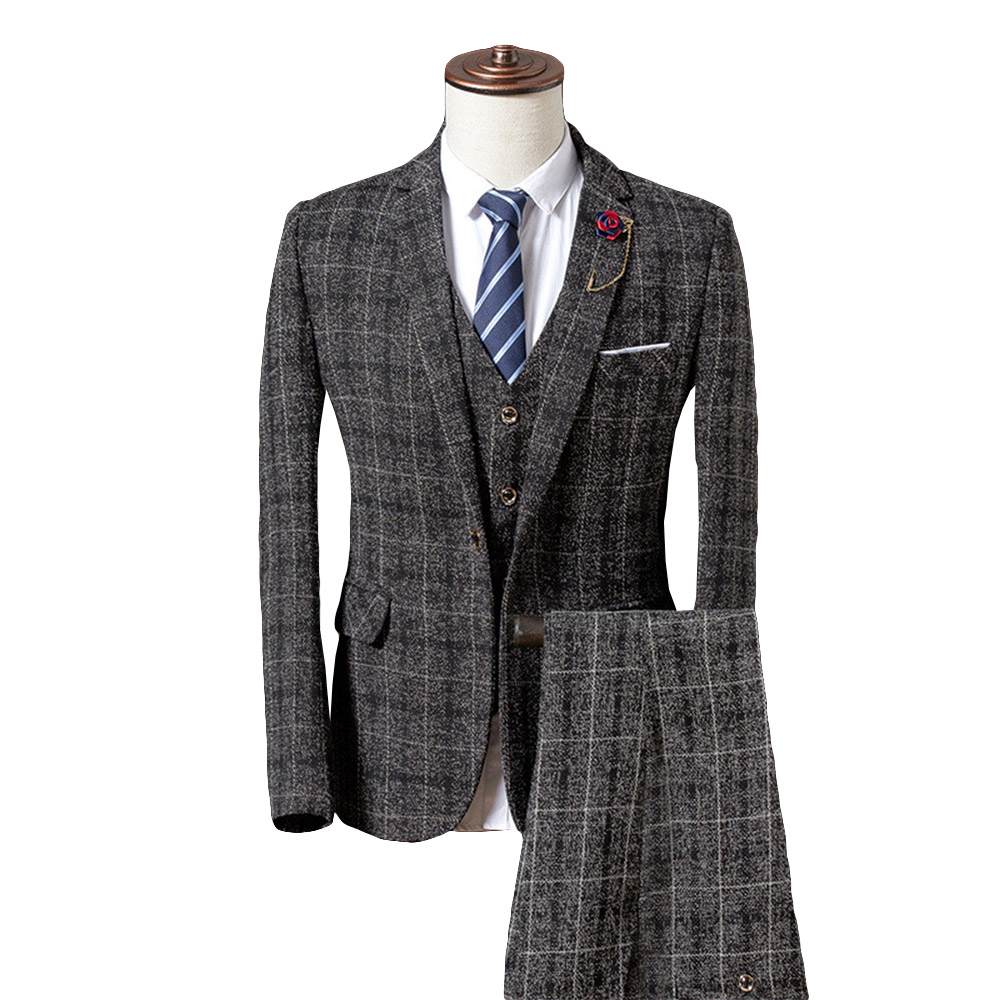 Three-Pieces Men Suits Business Casual tuxedos Cotton Slim Fit Groom Party Coat Tailored Work Wear Wedding Suit