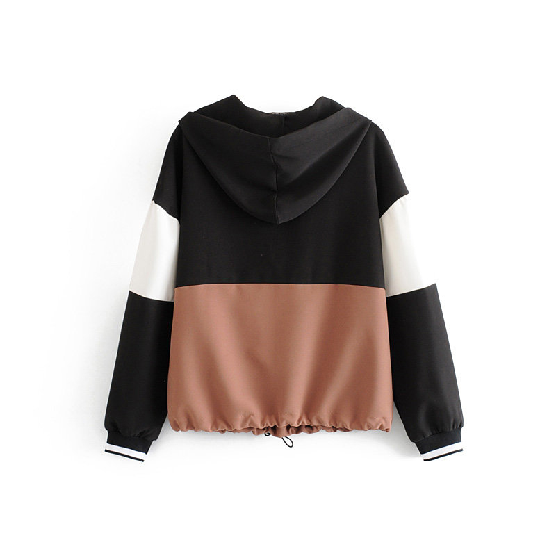 Wome Patchwork Two Piece Set Outfit Spring-Autumn Khaki Hooded Bomber Jacket Ladies Joggers Girls Loose Hoodies 210421