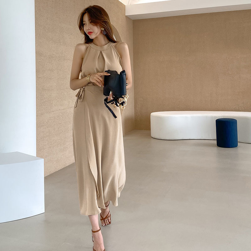 Women Summer Dress Suits OL Sexy Off Shoulder Halter Vest+High Waist Skirt Plus Size Work Wear Solid 2 Piece Set 210421