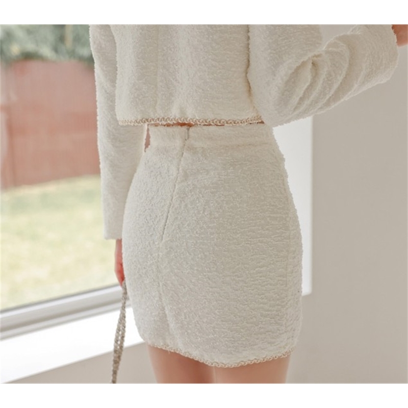 Autumn Winter Vintage Women Tweed Single Breasted Short Coat + Mini Skirt Outfits Suit Female Elegant Fashion 2 Piece Sets 210519