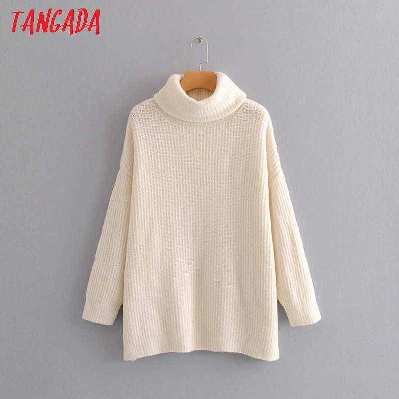 Tangada women jumpers turtleneck sweaters oversize winter fashion long sweater coat batwing sleeve christmas sweate HY135 210918