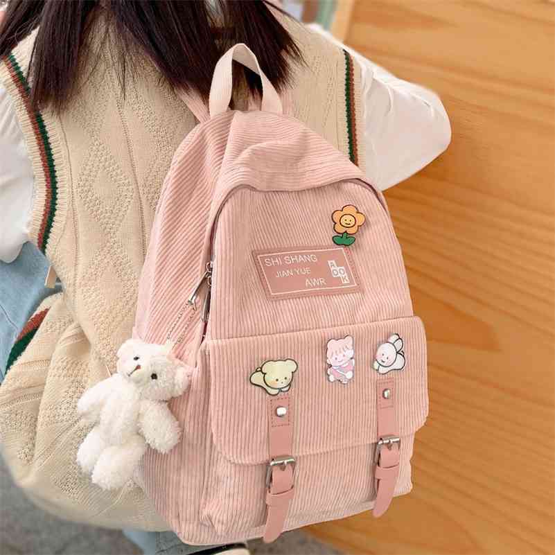 Girl Cute Student kawaii Backpack Corduroy College Ladies School Bag Stripe Female Fashion Backpack Women Harajuku Book Bag Cool 210401
Girl Cute Student kawaii Backpack Corduroy College Ladies School Bag Stripe Female Fashion Backpack Women Harajuku Book Bag Cool 210401