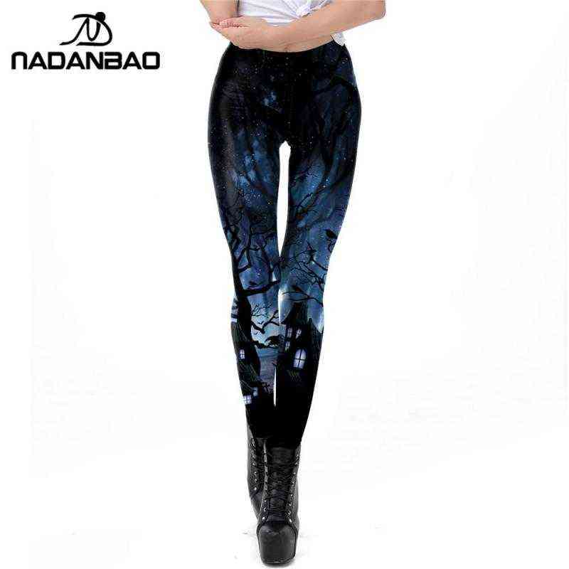 Nadanbao Classic Halloween Print Leggings Women Sexy Workout Pants Skull Autumn Slim Woman Trouser Mid Waist 211204
