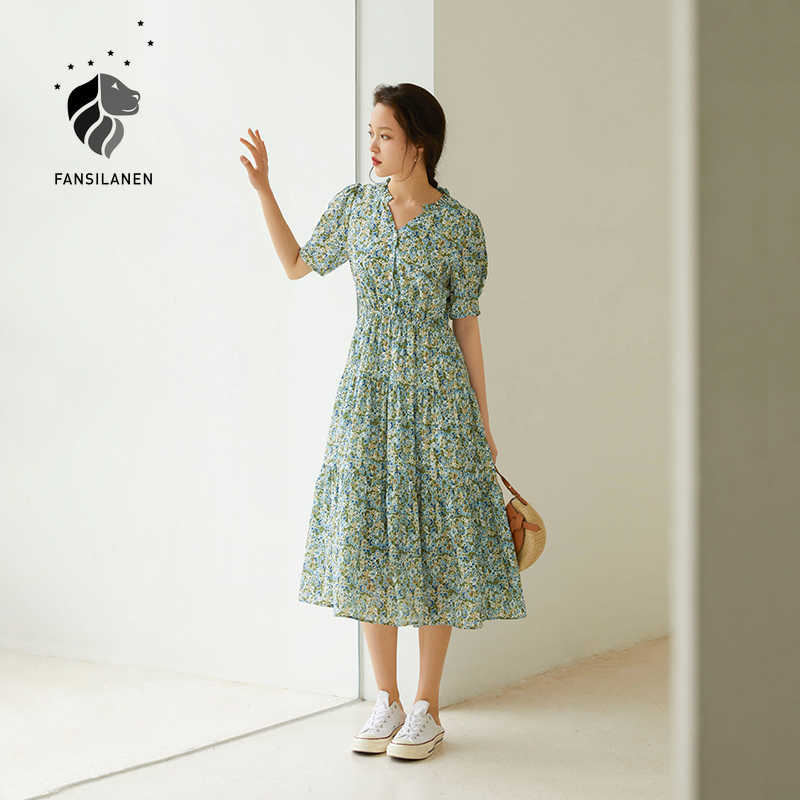 FANSILANEN Office Lady French Floral Dress Women Summer Sweet High-Waisted Long Skirt Woman Sleeve 210607, Green
FANSILANEN Office Lady French Floral Dress Women Summer Sweet High-Waisted Long Skirt Woman Sleeve 210607, Green