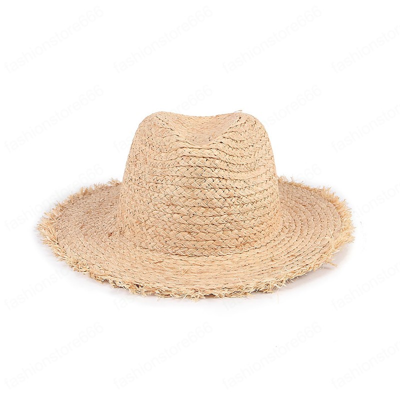 2021 Jazz Raffia Straw Hats Summer Women's Beach Cap Protection Visor Wide Brim Panama Floppy Sun hat